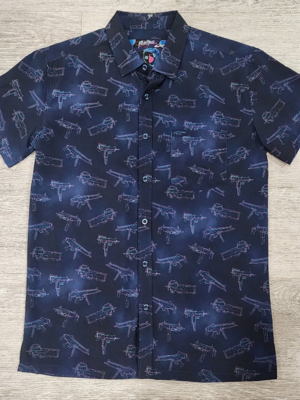 Retro Rifle Astronaut Space Rifle Theme Short Sleeve Hawaiian Shirt Men's M